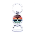 Porte-clés décapsuleur Arbre de Vie en alliage argenté avec cabochon en verre coloré - Arbre de Vie Coucher de Soleil Rouge Bleu (JY006597-10)