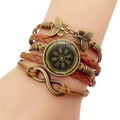 Brown braided leather Viking compass bracelet with infinity charm and bronze butterfly - Golden Compass Style (JY006532-7)