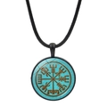 Viking Vegvisir compass necklace with blue glass pendant and black braided cord - Blue Background Compass (JY006538-9)