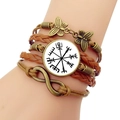 Brown braided leather multi-layer Viking compass bracelet with infinity and butterfly charms - Black and White Compass Style (JY006532-10)