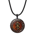 Nordic Viking Odin compass necklace with red runic pendant and black braided cord - Rock Texture Rune (JY006538-12)