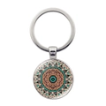 Silver mandala keychain with colorful geometric pattern and polished alloy ring - Green Orange Purple Mandala (JY006636-9)