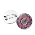 Silver mandala yoga brooch featuring glass gemstone art with a secure safety pin back - Deep Blue Antique Bronze Mandala Style (JY006640 Silver-10)