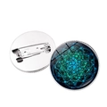 Silver Yoga Mandala brooch with blue-green glass cabochon showing front and back views - Dotted Mandala Style (JY006640 Silver-11)