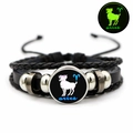 Glow-in-the-dark Aries constellation bracelet with black multi-layer braided leather - Aries