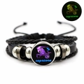 Luminous Capricorn multilayer braided leather bracelet with glow-in-the-dark zodiac charm - Capricorn