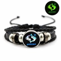 Luminous Pisces multi-layer leather braided bracelet with glowing zodiac glass dome charm - Pisces