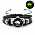 Luminous Taurus zodiac multilayer braided leather bracelet with silver metallic beads - Taurus