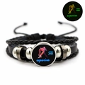Luminous Aquarius leather bracelet with multilayer braided design and adjustable cord - Aquarius