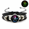 Luminous multi-layer braided Libra zodiac leather bracelet with glow-in-the-dark charm - Libra