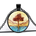 Collier Arbre de Vie noir avec pendentif en verre d'art et chaîne en alliage - Arbre à Couronne Rouge et Racines Bleues (JY006576-8)