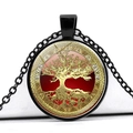 Collier Arbre de Vie avec pendentif doré et dégradé rouge sur une chaîne noire - Arbre de Vie Doré Dégradé Rouge (JY006576-9)