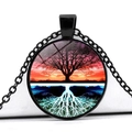 Collier pendentif Arbre de Vie en verre noir avec racines violettes et bleues - Arbre de Vie Coucher de Soleil Violet (JY006576-10)