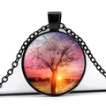 Collier Arbre de Vie avec pendentif silhouette cerisier et chaîne en alliage noir - Arbre Déesse Sakura Coucher de Soleil (JY006576-11)