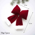 Red velvet Christmas bow ornament with white faux fur trim, size 27x21cm for tree decor - Classic Red White Medium