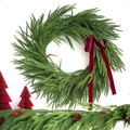 Evergreen PE Christmas wreath with a luxury deep red velvet ribbon for door decor - American Style Wreath Type D (With Ribbon)