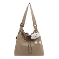 Khaki large capacity nylon tote bag with drawstring closure and plush cloud charm pendant - With Pendant / Khaki