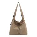 Minimalist khaki nylon shoulder tote bag with adjustable strap and drawstring closure - No Pendant / Khaki