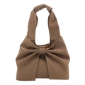 Brown tote bag with large decorative bow design made of textured faux leather - No Pendant Version / Khaki