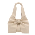 Minimalist cream white tote bag with a decorative bow knot and soft pleated PU leather - No Pendant Version / White