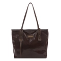 Bolso tote marrón de gran capacidad en cuero brillante con correas largas de hombro - Marrón