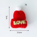Mini rote Weihnachtsstrickmütze mit weißem Pompon und goldenem LOVE-Glitzer für DIY - Rot (Mit LOVE Schild)