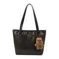 Bolso tote de cuero PU negro con relieve FASHION y colgante de perro de peluche - Con Colgante / Negro