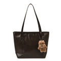 Bolso tote retro café en cuero sintético con un adorable colgante de perro de felpa - Con Colgante / Marrón