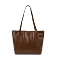 Dark brown large capacity tote bag in vintage PU leather with Fashion embossed logo - Brown (Without Pendant)