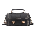 Petit sac noir en cuir grainé avec clous métalliques et bandoulière en toile - Sans Pendentif / Noir