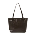 Minimalist large capacity tote bag in dark brown glossy leather with FASHION text detail - Coffee (No Pendant)