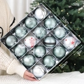 Set di 16 palline di Natale verdi e argento con motivi di fiocchi di neve e alci in box - Ciano