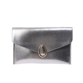 Silberne Saffiano Umschlag-Clutch mit tropfenförmiger Metallschnalle für moderne Damen - Silber