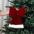 Velvet Christmas bow decoration in deep red with white faux fur trim, 20x26cm size - 20x26cm / Flocked Bowknot (Medium)