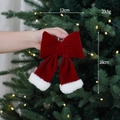 Dark red velvet Christmas bow with white fur trim, size 12x16cm, hanging on festive tree - 12x16cm / Flocked Bowknot (Small)