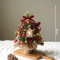 Tabletop 45cm artificial Christmas tree with red bows and warm LED lights in burlap base - Small / Style B / Red