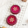 Set of two 10cm magenta Christmas ball ornaments with golden snowflakes and silver beads - Snowflake Round Pendant