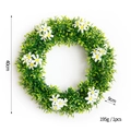 Artificial spring green leaf wreath with white flowers for festive wall decor, 40cm size - 40CM