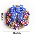 Detail of 30cm July 4th burlap wreath with patriotic stars and stripes ribbon bow - 30cm
