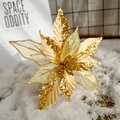 Gouden kerstbloem met pailletten, reliëfstof en glinsterende gaasvormige bloemblaadjes - Goud Netbloem