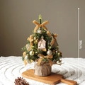 90cm tabletop Christmas tree with gold ornaments, lighted wooden house, and burlap base - Large / Style B / Gold