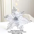 Elegante zilveren kerstster bloem 22cm met lovertjes en glitters voor de kerstboom - Zilver Netstof Bloem