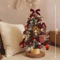 60cm frosted Christmas tree with red bows, LED lights and rustic wooden base - Medium / Style C / Red