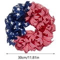 Dettaglio ghirlanda patriottica USA da 30cm con nastri a strisce rosse bianche e blu - Ghirlanda Nastro Rosso Blu Giorno dell'Indipendenza A