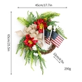Patriotic wreath size chart with red flowers, burlap bow and American flags dimensions - Small Flag Independence Day Wreath B