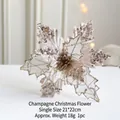 Champagnegouden kerstbloem met lovertjes voor kerstboom decoratie van 21x22cm - Champagne Netstof Bloem