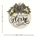 Targa da porta HOME in legno da 30cm con fiocco a scacchi, verde artificiale e fiori bianchi - Stile HOME