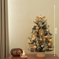 60cm frosted mini Christmas tree with velvet bows, LED lights and natural pinecones - Medium / Style C / Gold