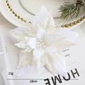 Witte kunstkerstster van 18cm met zilveren glitters voor kerstboomversiering en kransen - Witte Esdoornblad Bloem - Medium