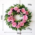 50cm artificial eucalyptus wreath with pink roses, hydrangeas and blue berries decor - Pink Rose Style